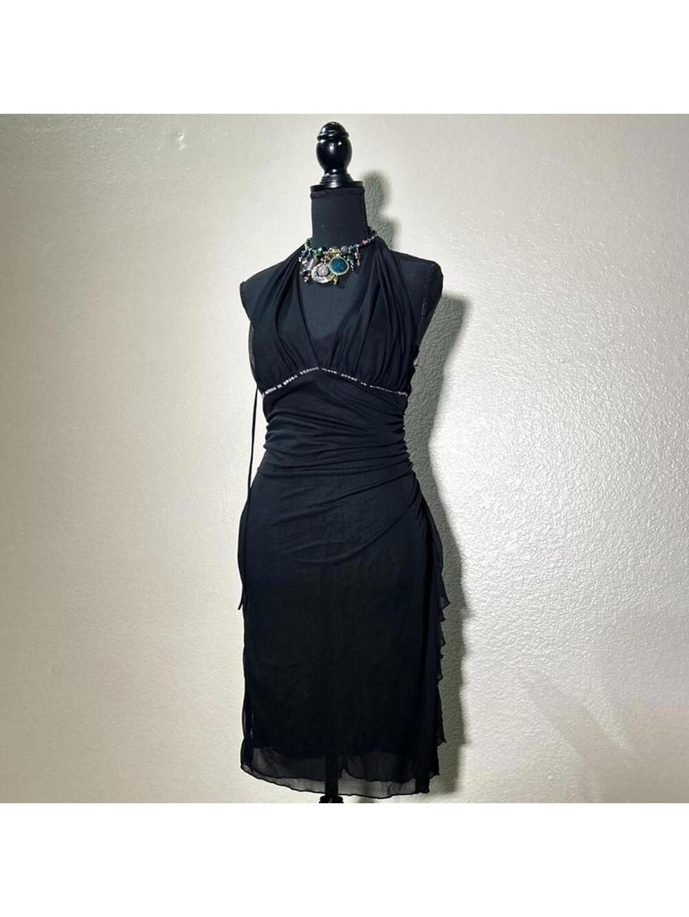 MyMichelle Vintage Y2K Black Rhinestone Halter Midi Dress